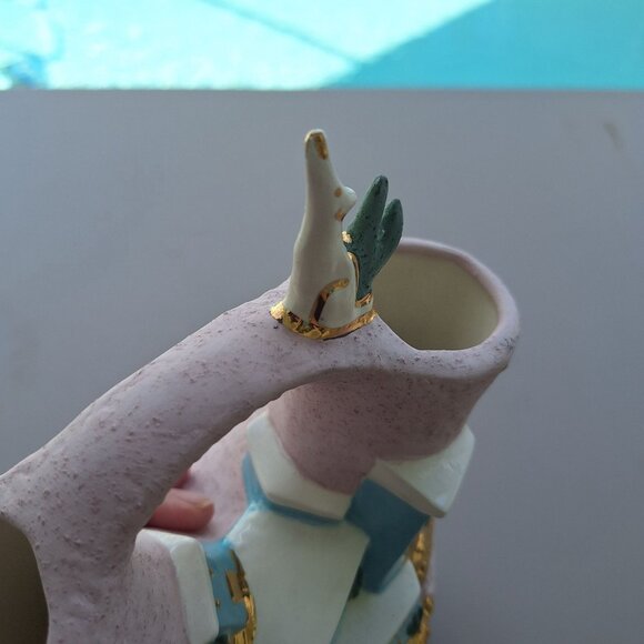 VINTAGE INDIAN WEDDING PITCHER POTTERY VASE HOWLING COYOTE HAND PAINTED - Picture 6 of 7